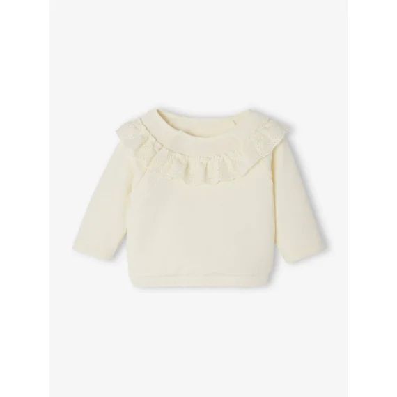Sweat volant en broderie anglaise naissance écru