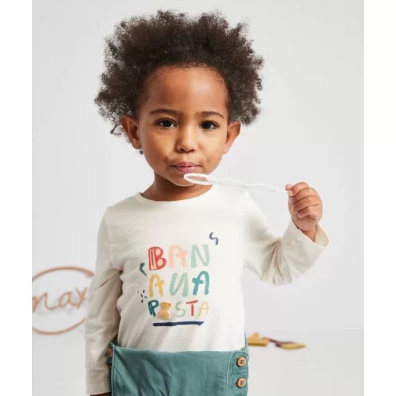 T-shirt en coton biologique blanc pasta bébé fille –  – Soldes