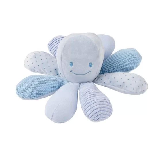 NATTOU Pieuvre multi-activités (hochet, papier bruissant, scouic) – Multi-matières – Bleu bleu
