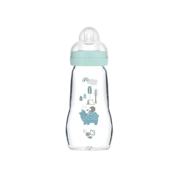 Biberon verre premium ours bleu Forêt – tétine débit 2 moyen (260 ml)