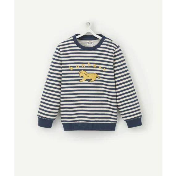 Sweat bébé garçon en fibres recyclées à rayures avec message –  – Soldes