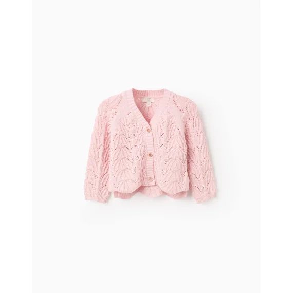 Gilet En Maille Ajourée Avec Col En V Rose