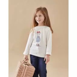 T-shirt en jersey manches longues imprimé Lola blanc