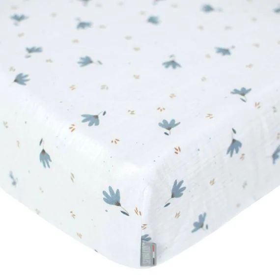 Sevira Kids – Drap-housse en gaze de coton Bleuet – Multicolore – 70×140 blanc