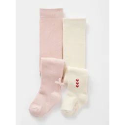 Lot de 2 paires de collants détails fantaisie bébé fille rose poudré