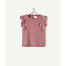 Le pull fille en tricot sans manches rose pailleté –  – Soldes