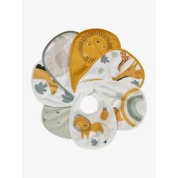Lot de 7 bavoirs naissance en coton bio* vertbaudet blanc jungle