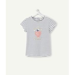 T-shirt bébé fille en coton biologique rayé bleu et blanc –  – Soldes