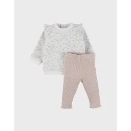 Ensemble Sweatshirt Fleuri Et Legging Beige