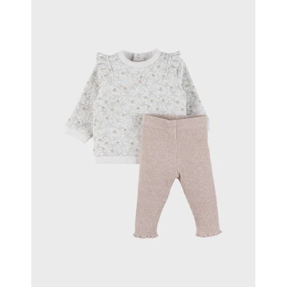 Ensemble Sweatshirt Fleuri Et Legging Beige