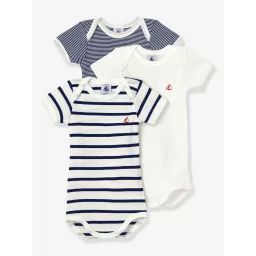 Lot de 3 bodies manches courtes en coton bio PETIT BATEAU blanc
