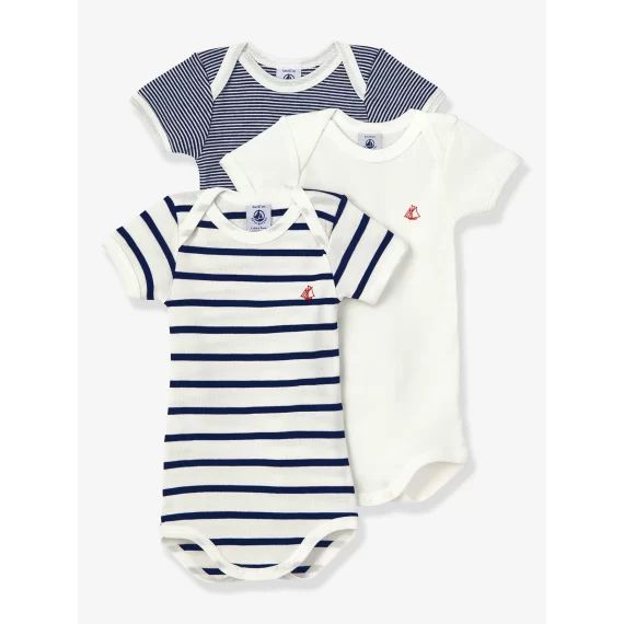 Lot de 3 bodies manches courtes en coton bio PETIT BATEAU blanc