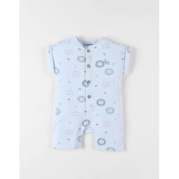 Combishort Imprimé Lion En Molleton Ciel Blanc