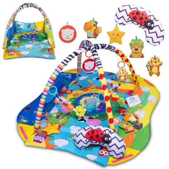 Tapis de jeu enfant Lionelo modèle Anika Plus – Bleu/Jaune bleu