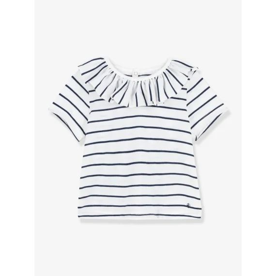 Blouse rayée  bébé manches courtes en jersey PETIT BATEAU blanc rayé marine
