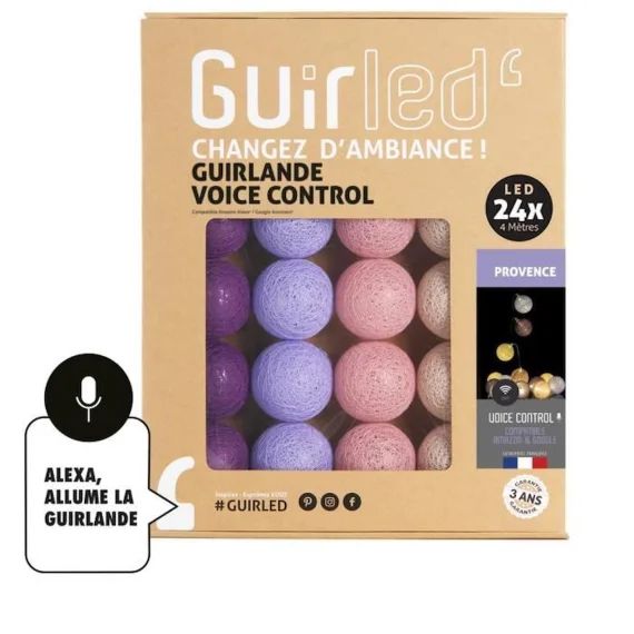 Guirlande lumineuse wifi boules coton LED USB – Commande Vocale – Maison connectée – Amazon Alexa & Google Assistant –  24 boules 2, violet
