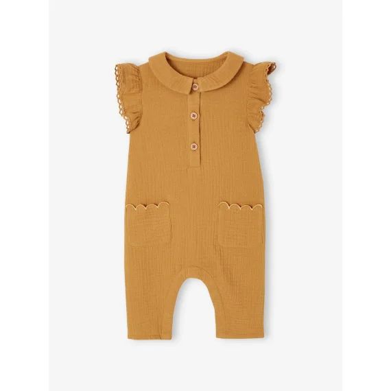 Combinaison bébé en gaze de coton caramel