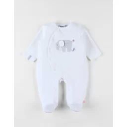 Pyjama Naissance 1 Pièce Éléphant En Jersey Blanc