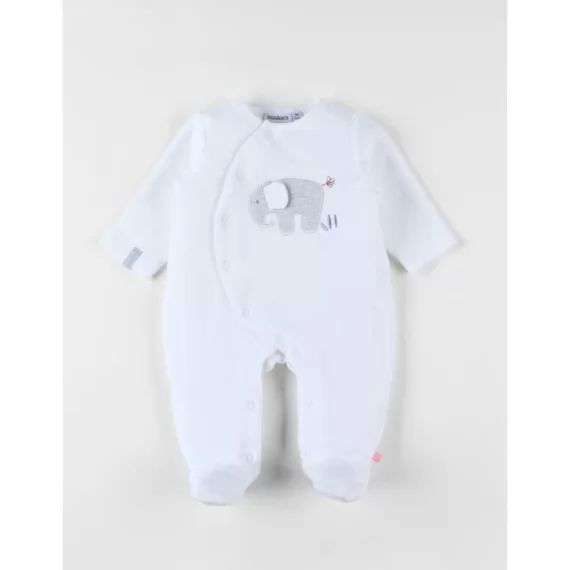 Pyjama Naissance 1 Pièce Éléphant En Jersey Blanc