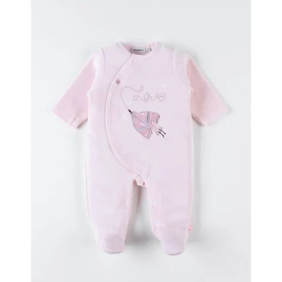 Pyjama 1 Pièce Oiseau En Velours Rose