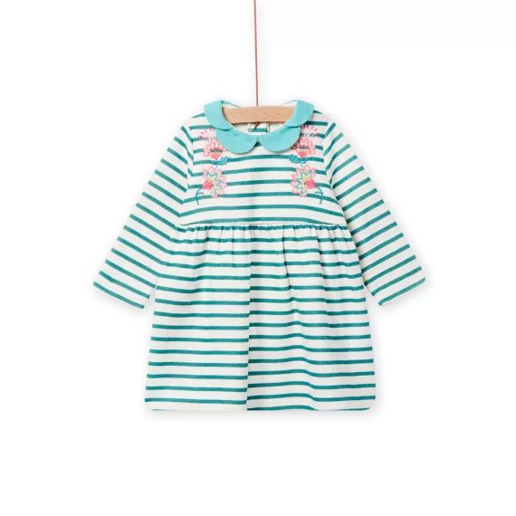 Robe Écrue À Rayures Motifs Fleuris Bébé Fille