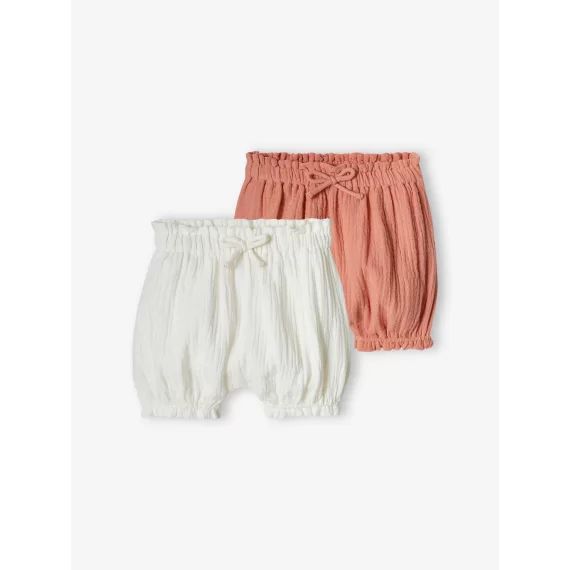 Lot de 2 bloomers bébé en gaze de coton blanc