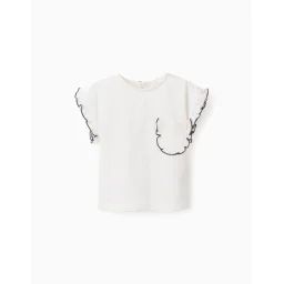 T-shirt En Coton Avec Volants Et Poche Blanc