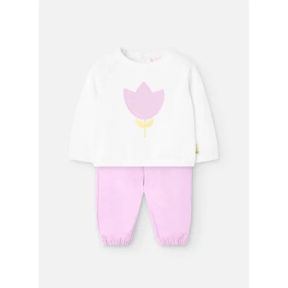 Ensemble Pull Avec Fleur Et Pantalon Long Blanc