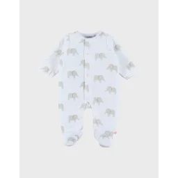 Pyjama En Velours Imprimé Éléphant Bali Blanc