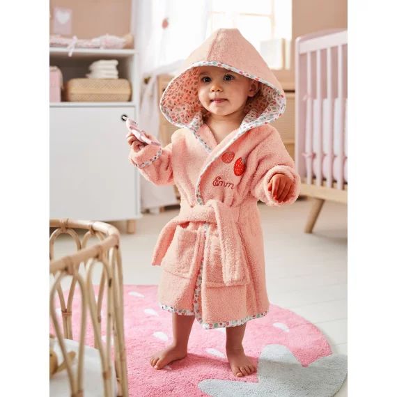 Peignoir de bain bébé personnalisable JARDIN DES ABEILLES rose