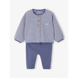 Ensemble naissance molletonné gilet + pantalon bleu