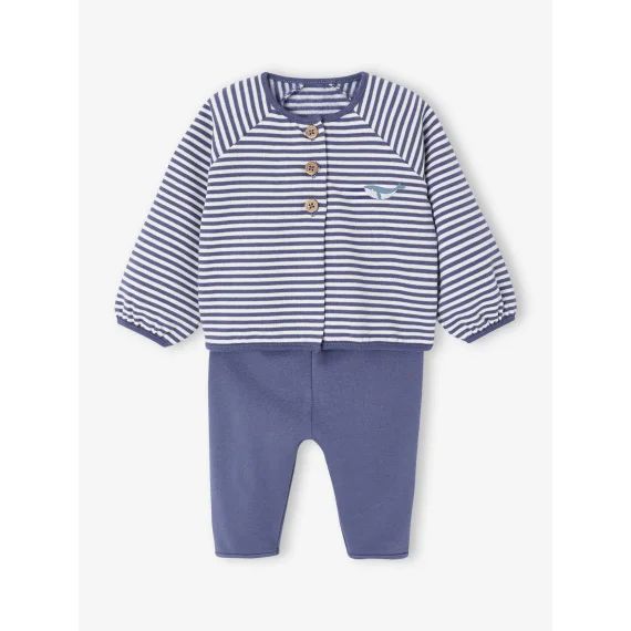 Ensemble naissance molletonné gilet + pantalon bleu