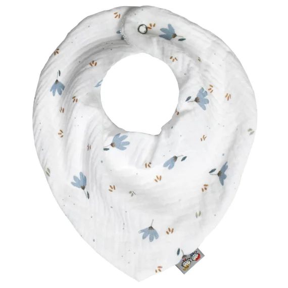 Bavoir Bandana En Coton Blanc Imprimé Bleuet