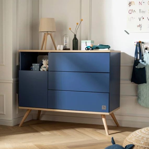 Commode 1 Porte 3 Tiroirs Bleu