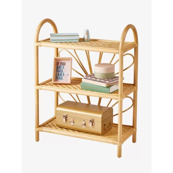 Etagère bibliothèque rotin 3 niveaux Fleur bois