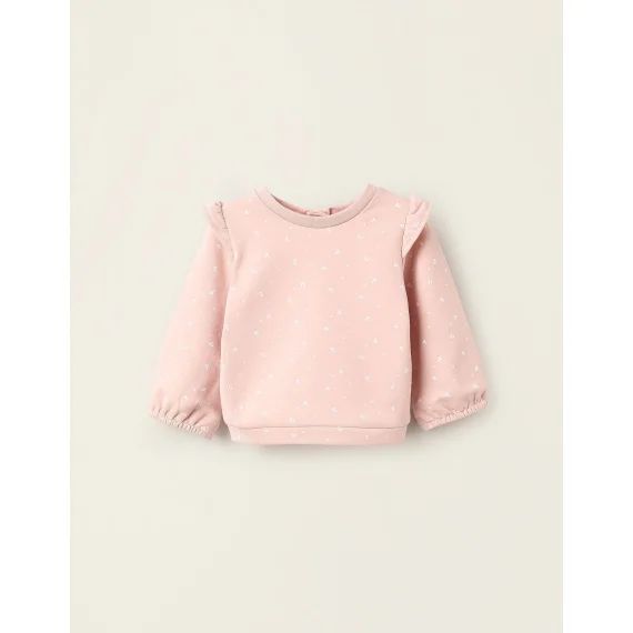 Sweat Floral Gratté Avec Volants Rose Clair