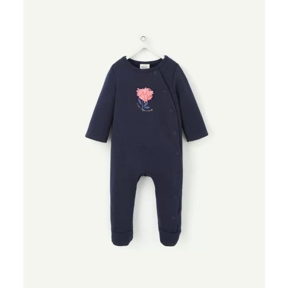 Dors bien bébé en molleton marine avec fleurs en relief –  – Soldes