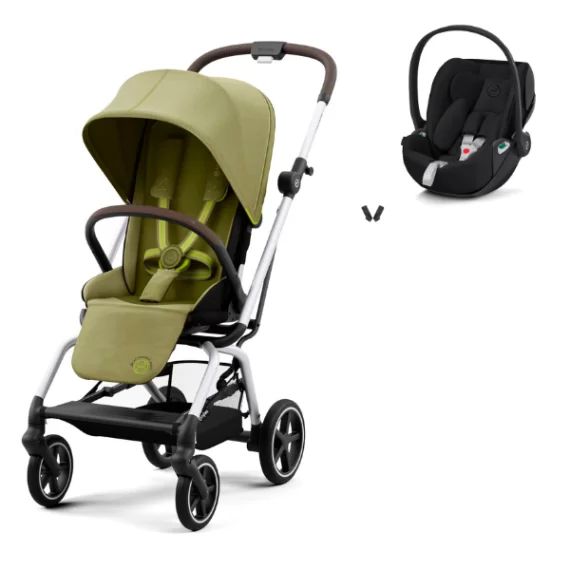 Poussette Cybex Eezy S Twist PLUS 2 – Châssis Silver/ Siège Nature Green + Coque Auto Cloud T i-Fix – Sepia Black (2023)