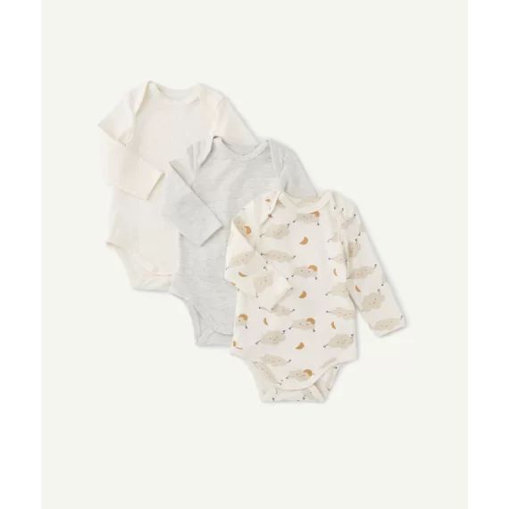 Lot de 3 bodies écru et gris en coton biologique