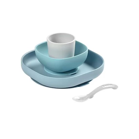 Coffret repas en silicone bleu jungle (4 pièces)