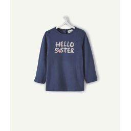 Le t-shirt bleu en fibres recyclées avec message pailleté –  – Soldes