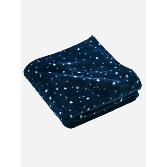 Couverture en microfibre imprimée étoiles Basics marine / étoiles