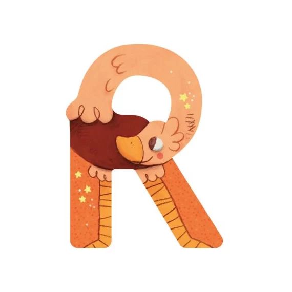 Lettre R en bois Autruche orange