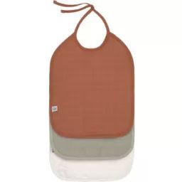 Lot de 3 bavoirs à nouer Cozy Care Rouille, vert olive et blanc
