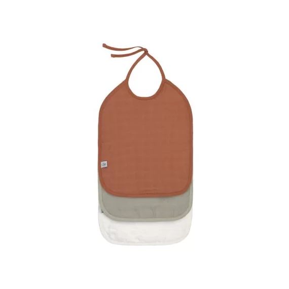 Lot de 3 bavoirs à nouer Cozy Care Rouille, vert olive et blanc