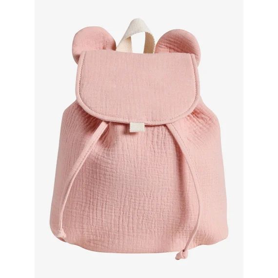 Sac à dos maternelle personnalisable en gaze de coton animation oreilles rose poudré