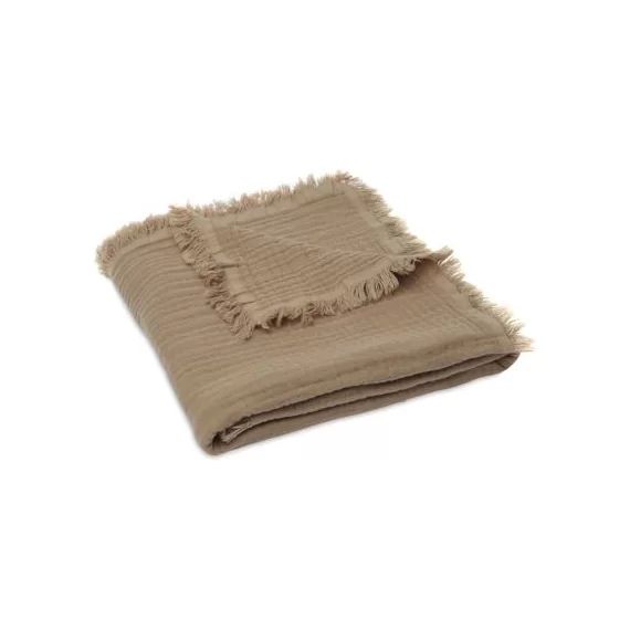 Couverture en mousseline de coton bio Fringe Biscuit (75 x 100 cm)