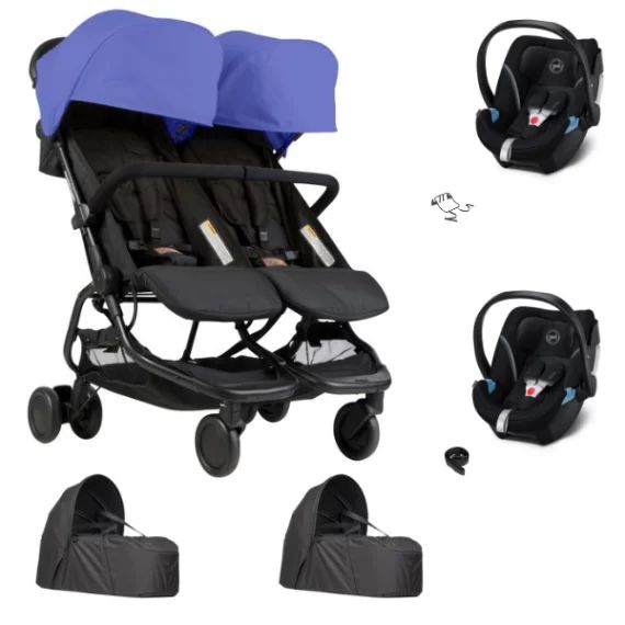 Poussette Double Mountain Buggy Nano Duo – Nautical + 2 Cocoon V2 + 2 Coques Auto Cybex Aton 5 – Deep Black