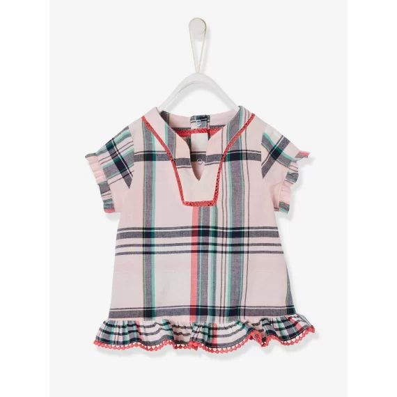 Blouse à carreaux bébé fille rose