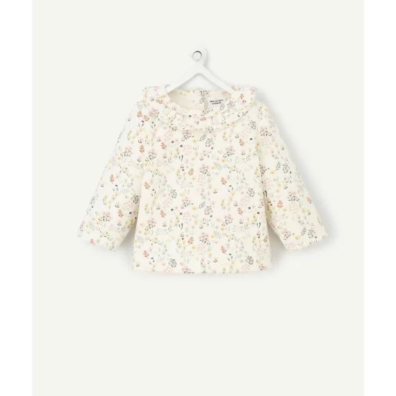 Sweat à col collerette bébé en fibres recyclées fleuri